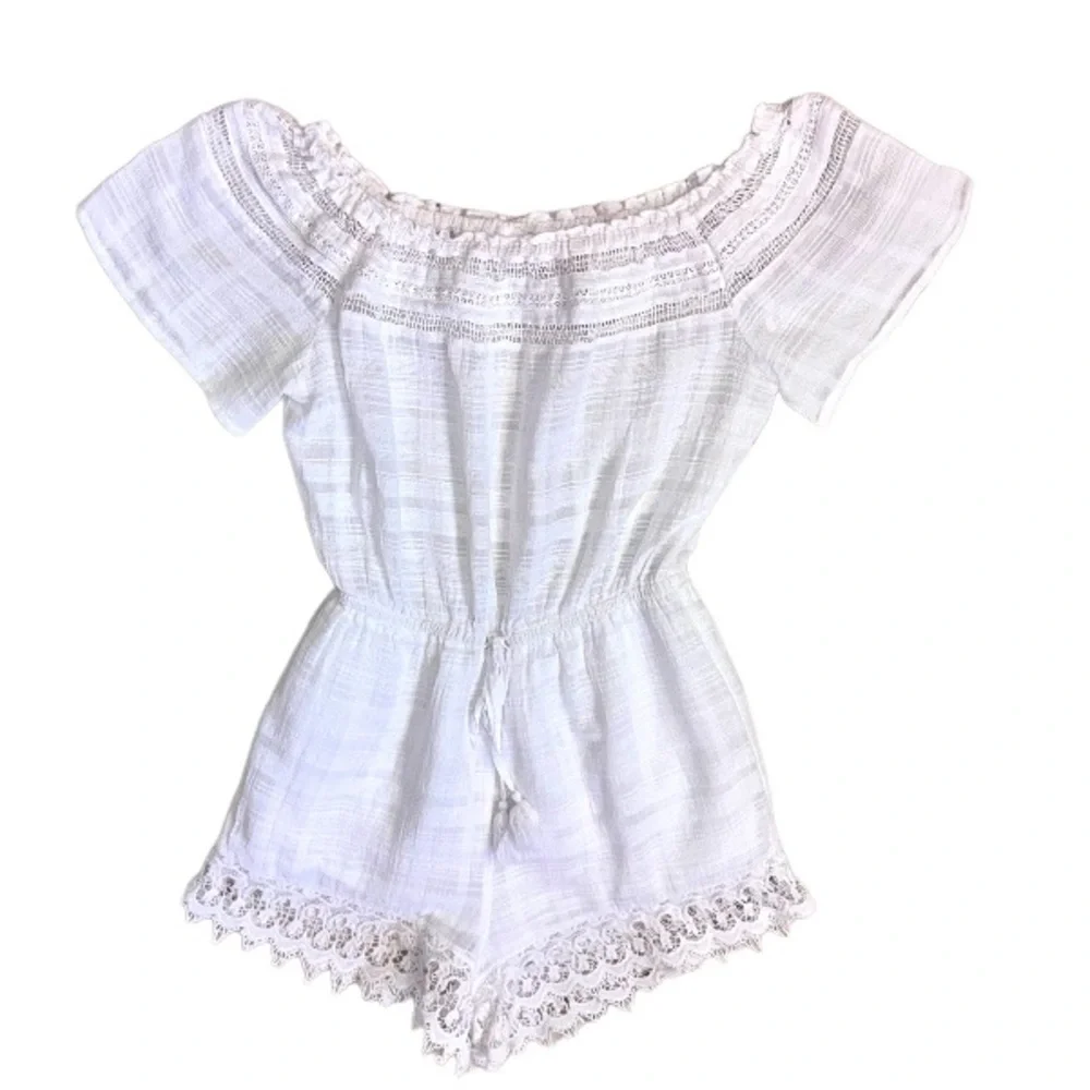 BB DAKOTA boutique white gauze off shoulder romper women’s size medium - Picture 6 of 17